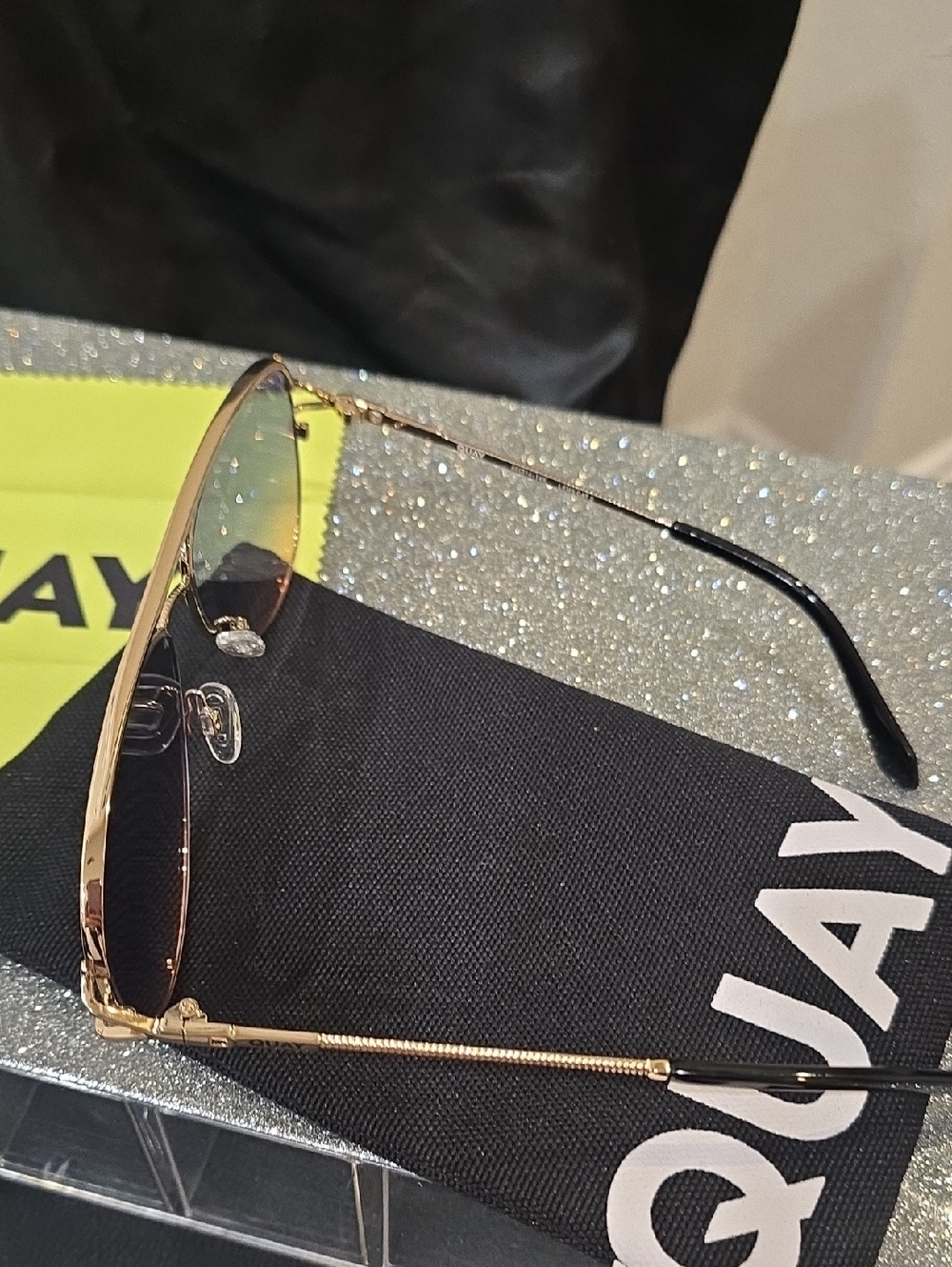 Quay Australia High Key Twist Large Aviator Sunglasses- Gold/Blue Rose - Picture 7 of 9